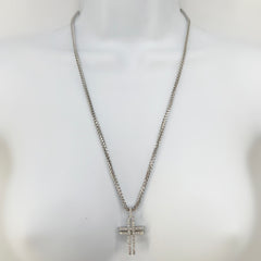 14K Solid White Gold Franco Chain with Diamond Set Cross Pendant  13" [14K Solid Gold ]