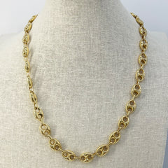 14K  Yellow Gold Puff Mariner Link Chain Necklace 13" [14K Solid Gold]