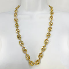14K  Yellow Gold Puff Mariner Link Chain Necklace 13" [14K Solid Gold]