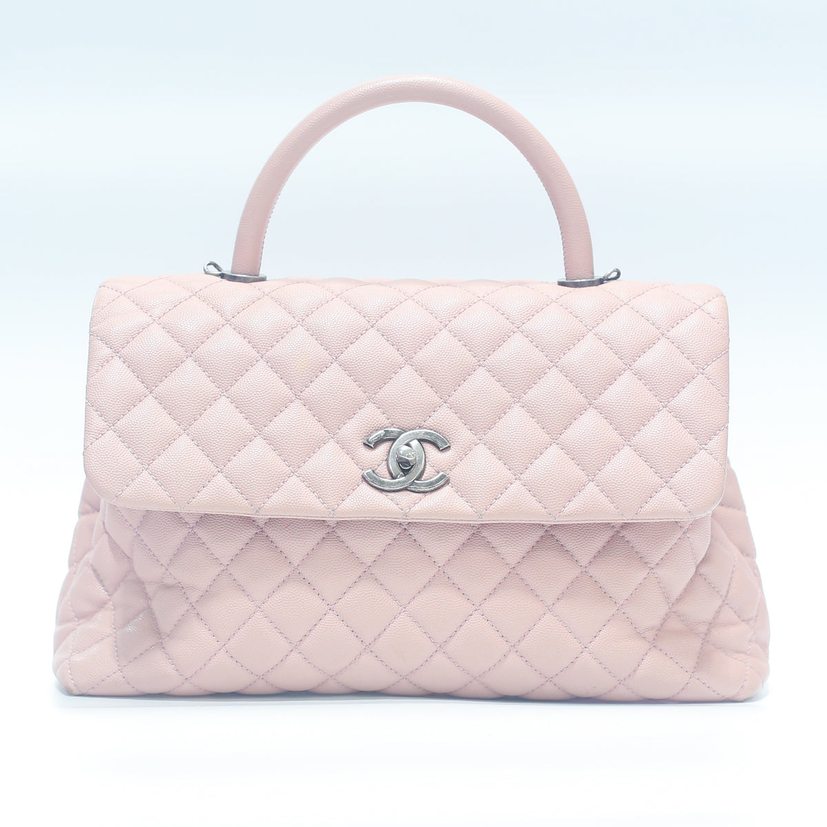 CHANEL White Coco Handle Shoulder Bag Quilted Caviar Leather