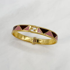 Guaranteed Authentic Fendi Fendista Pink Golden Enamel Geometric Bracelet  with Spring Clasp Medium