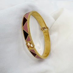 Guaranteed Authentic Fendi Fendista Pink Golden Enamel Geometric Bracelet  with Spring Clasp Medium