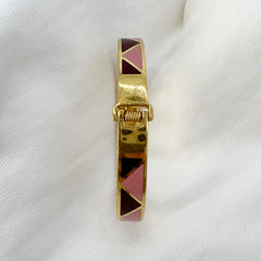 Guaranteed Authentic Fendi Fendista Pink Golden Enamel Geometric Bracelet  with Spring Clasp Medium