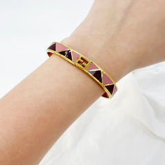 Guaranteed Authentic Fendi Fendista Pink Golden Enamel Geometric Bracelet  with Spring Clasp Medium
