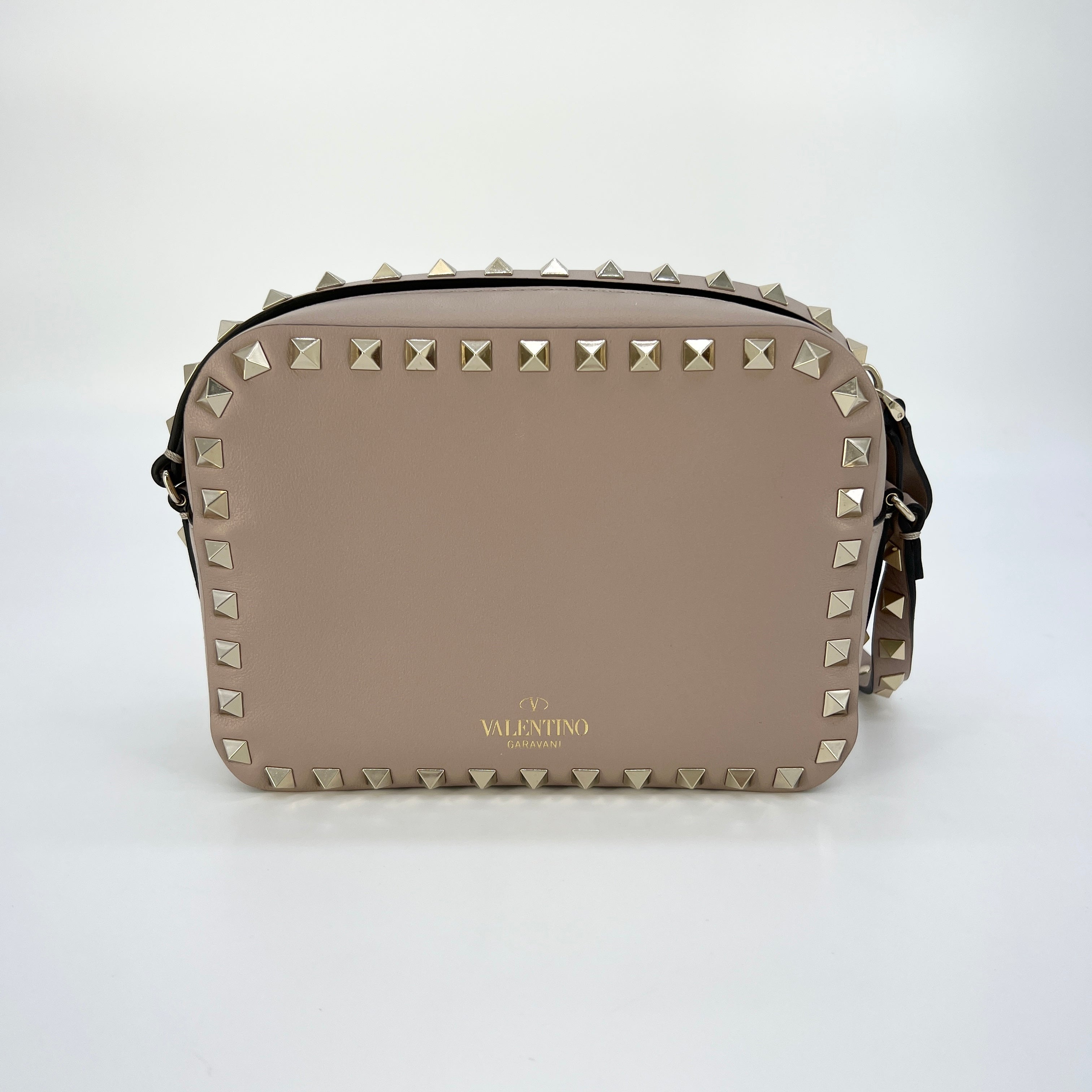 Authenticated Valentino VRing Crossbody Brown Beige Calf Leather Bag
