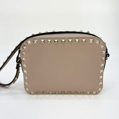 Valentino Rockstud Camera Crossbody Bag Leather Beige [Guaranteed Authentic]