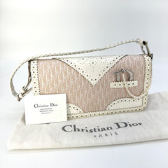 CHRISTIAN DIOR D'Trick Zip Shoulder Bag Leather with Diorissimo Canvas Rose Clair [Guaranteed Authentic]