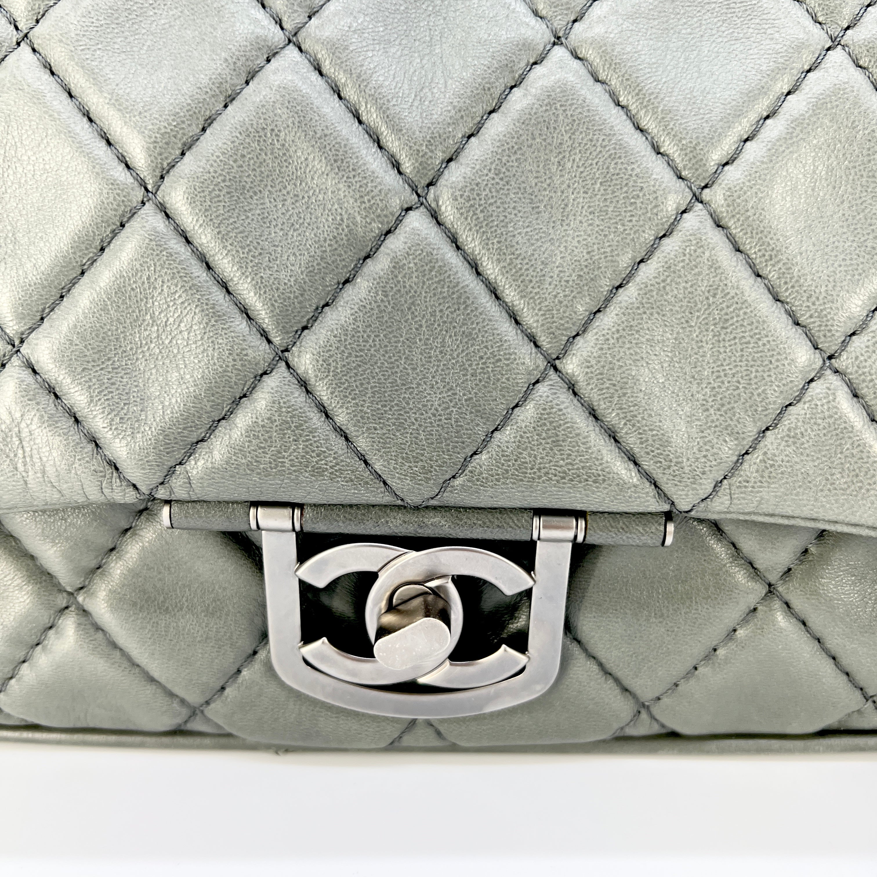 CHANEL Quilted Tote Gray [Guaranteed Authentic]