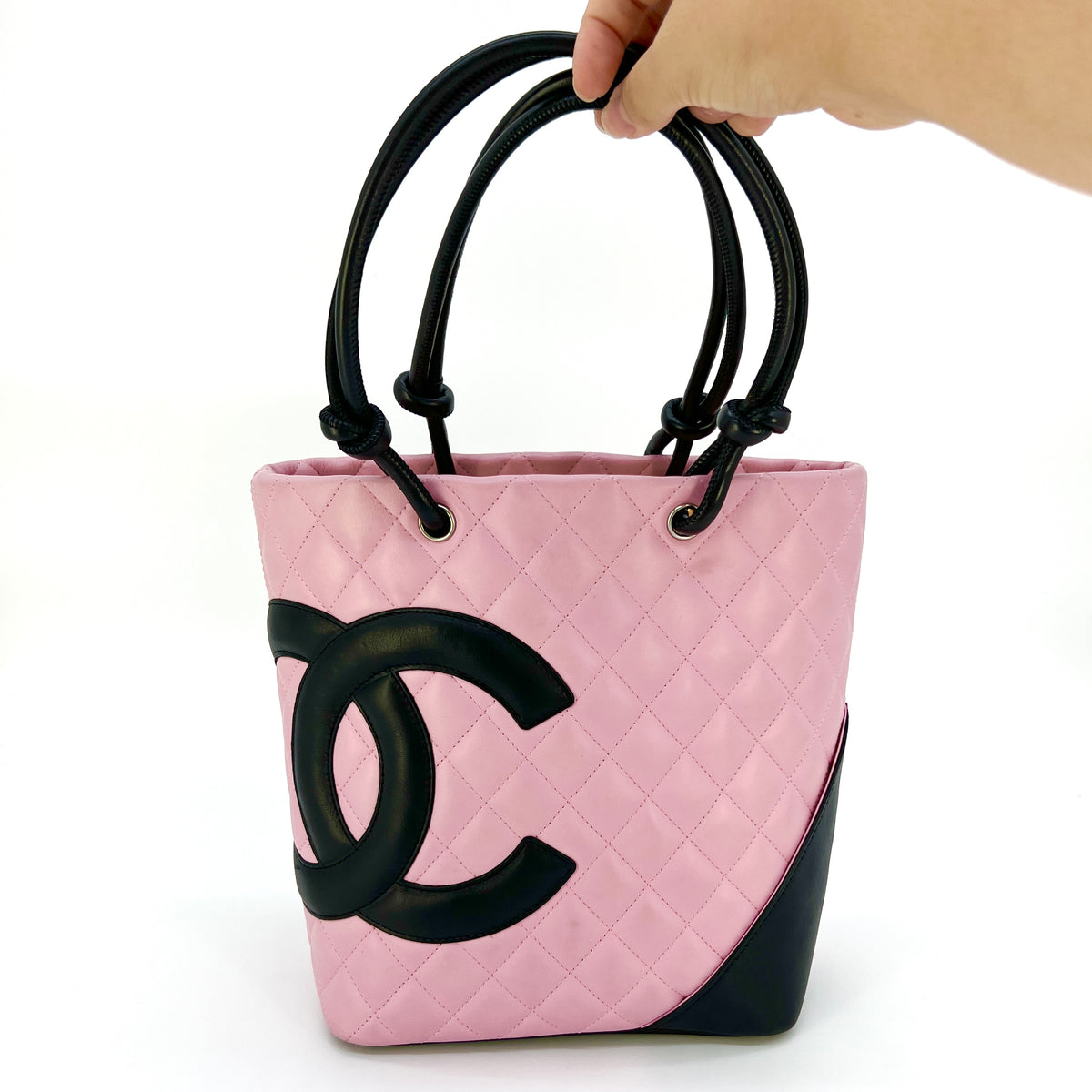 Chanel Pink/Black Quilted Cambon Ligne Medium Tote Bag - Yoogi's Closet