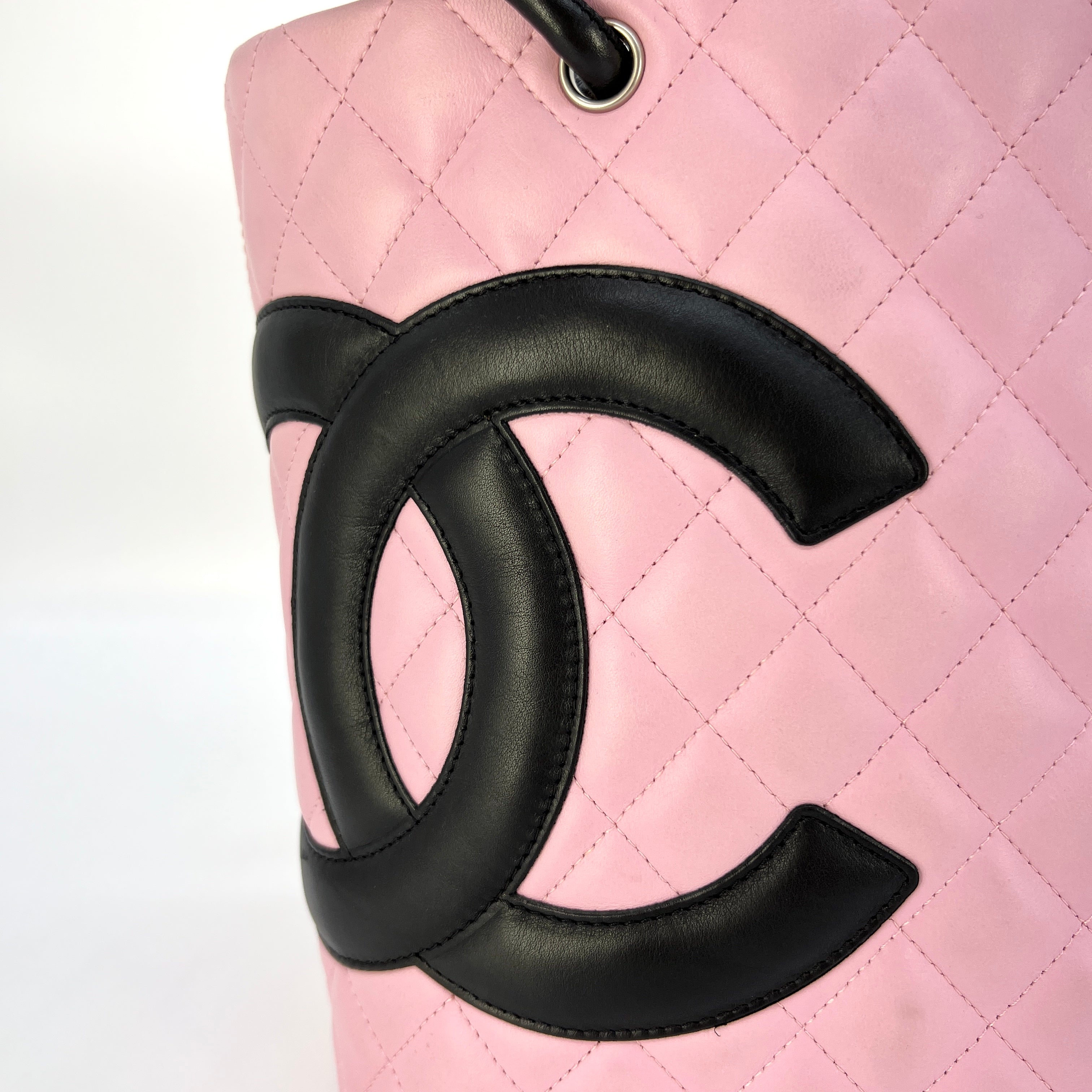 CHANEL Calfskin Quilted Medium Cambon Tote Pink Black [Guaranteed Authentic]
