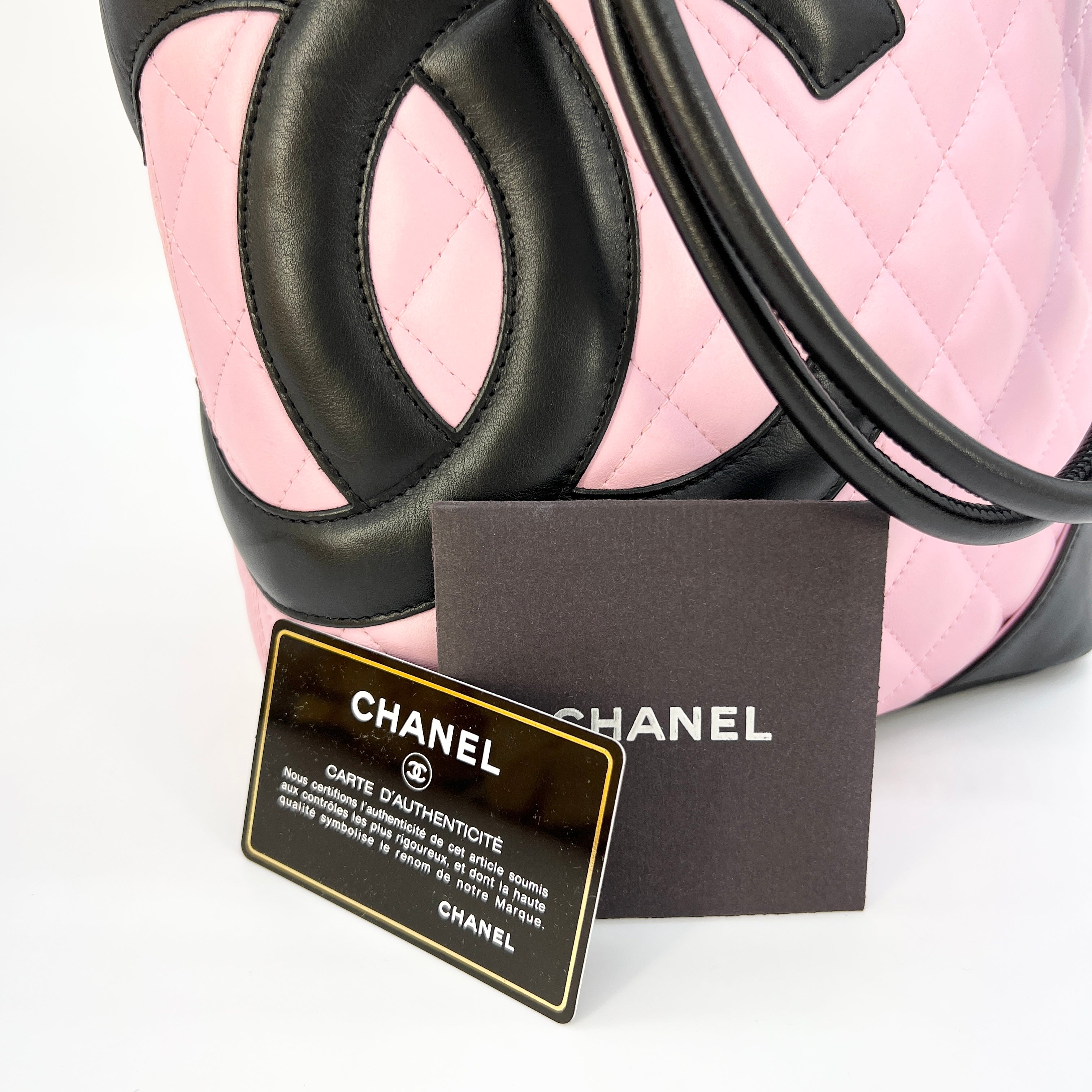 CHANEL Calfskin Quilted Medium Cambon Tote Pink Black [Guaranteed Auth –