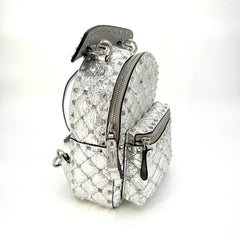 Valentino Metallic Silver Leather Rockstud Spike Mini Backpack Silver [Guaranteed Authentic]