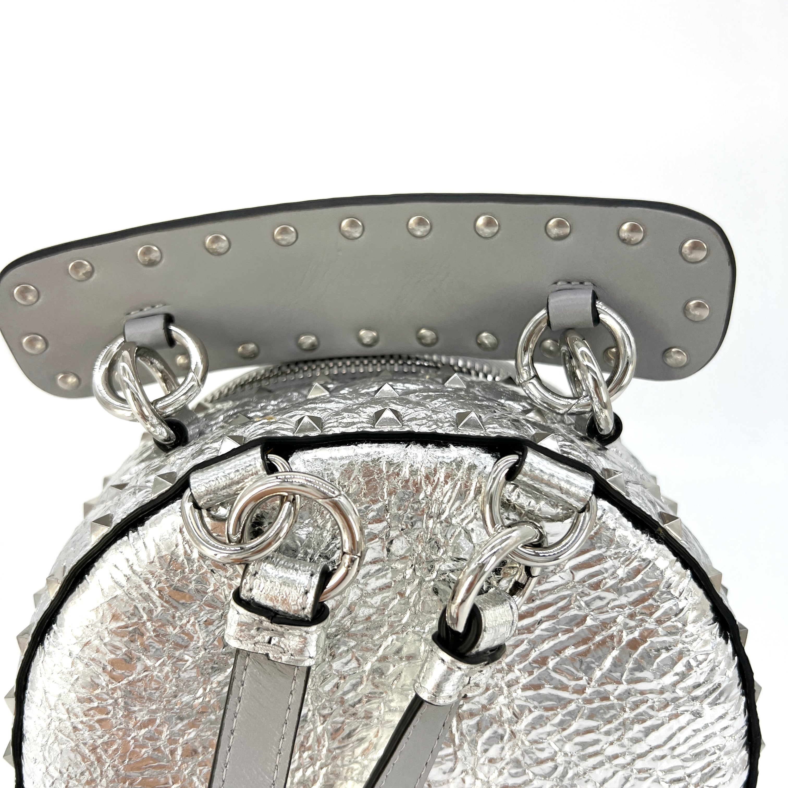 Valentino Metallic Silver Leather Rockstud Spike Mini Backpack Silver –
