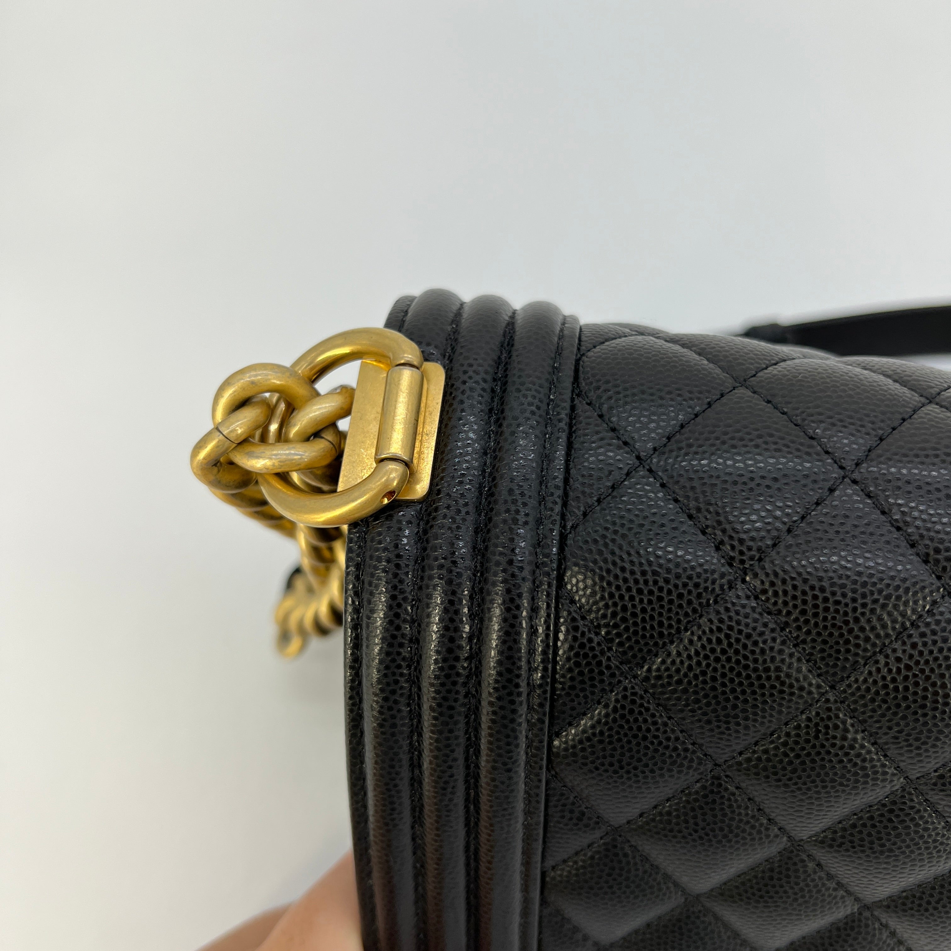 Chanel Dark Silver Quilted Caviar Medium Boy Bag