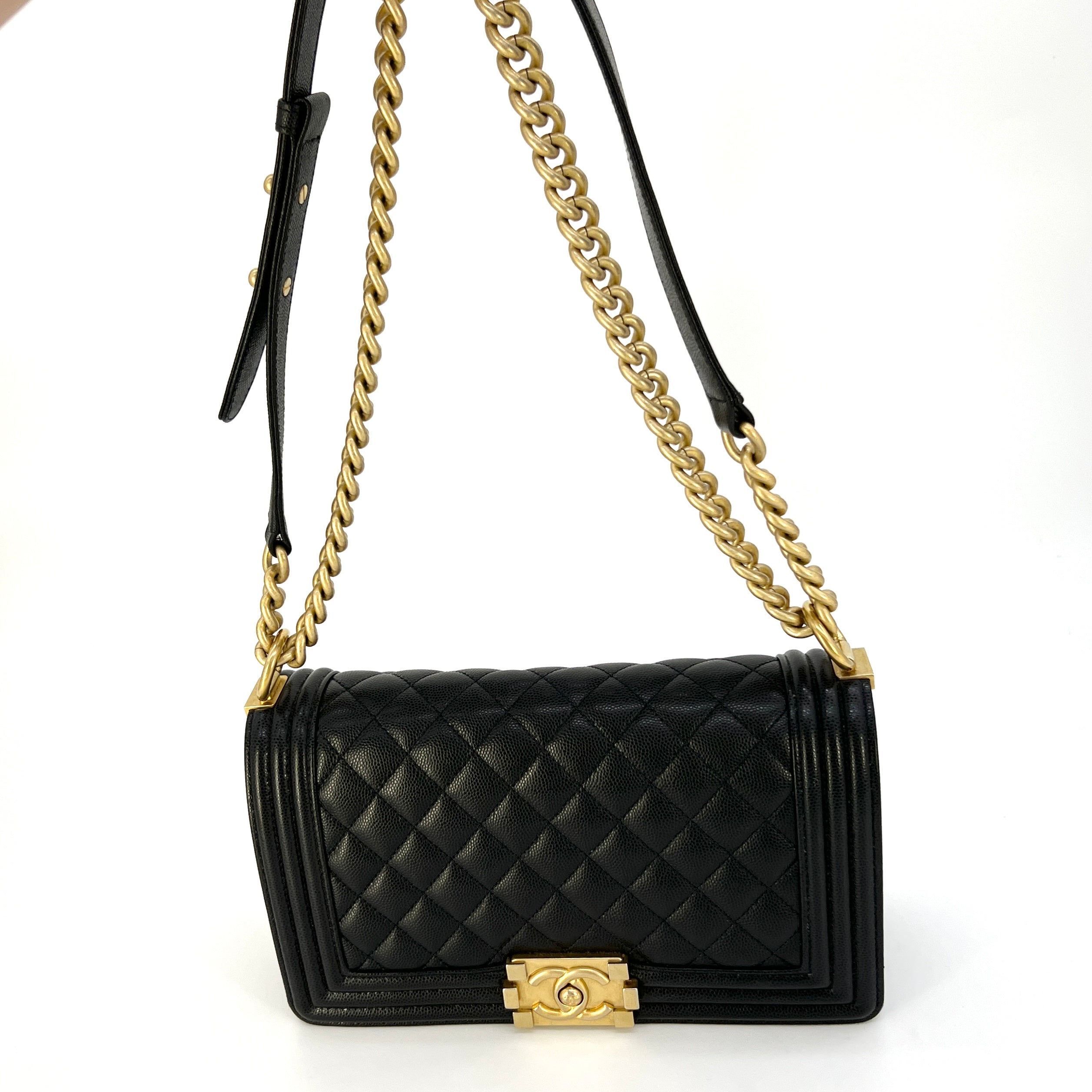 Chanel Medium Boy Flap Caviar Leather Crossbody Bag