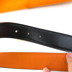 Hermes Reversible Belt Leather 95 Orange/Black [Guaranteed Authentic]