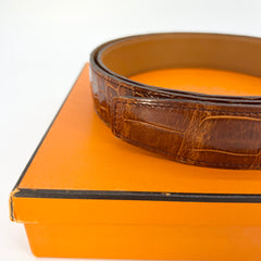 (Exotic) Hermes Malachite Porosus Croco Leather Belt (Stamp T) 85cm with  Gold Buckle, with Box