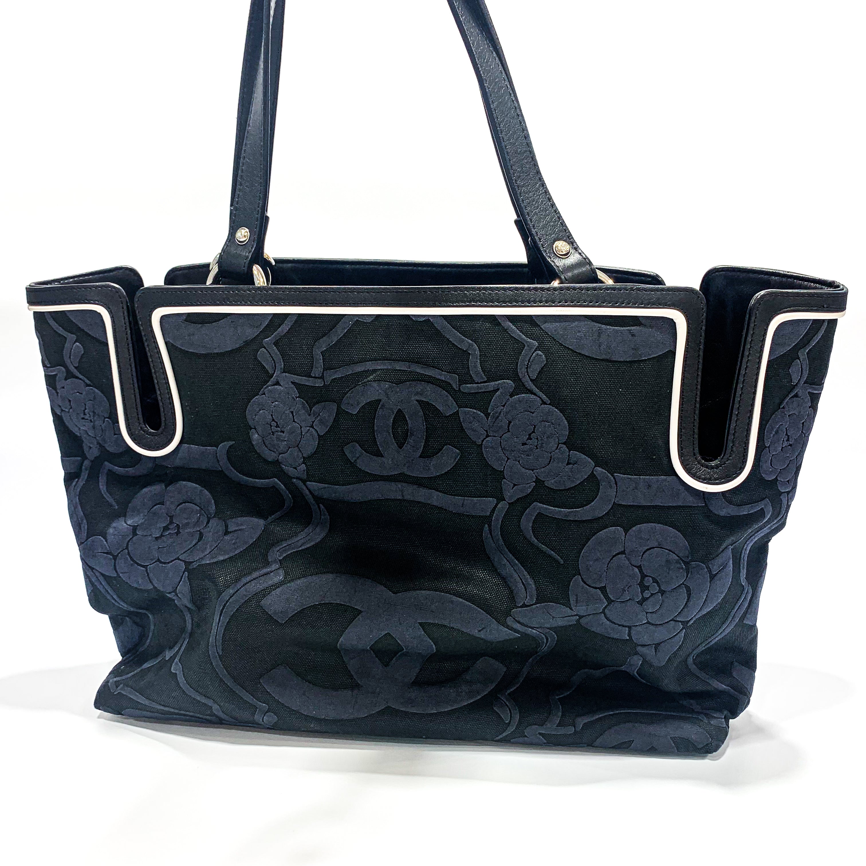 Chanel Camellia Canvas Tote Bag Small Black