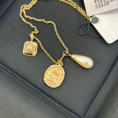 Guaranteed Authentic Chanel Pearl & Medallion Pendant With Crystal CC Long Necklace 19.5”