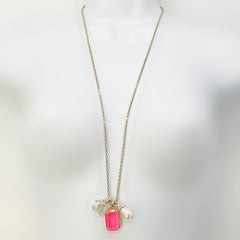 Guaranteed Authentic Chanel Crystal CC Pendant with Charms Including Pink Enamel and Pearl Long Necklace 16”