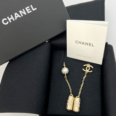 Guaranteed Authentic Chanel Crystal CC with Faux Pearl Airpod Necklace Gold Plated  41.5"