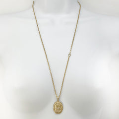 Guaranteed Authentic CHANEL Crystal CC Textured Crystal-Encrusted Medallion Necklace Gold 16.25"