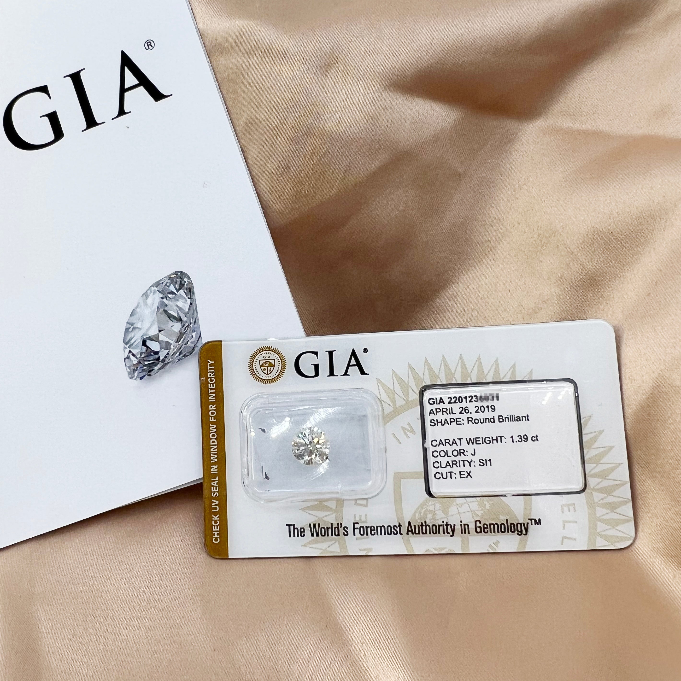 Guaranteed Authentic GIA Loose Diamond 1.39 Carat Round Brilliant Diamond 1.3.9/J/SI1
