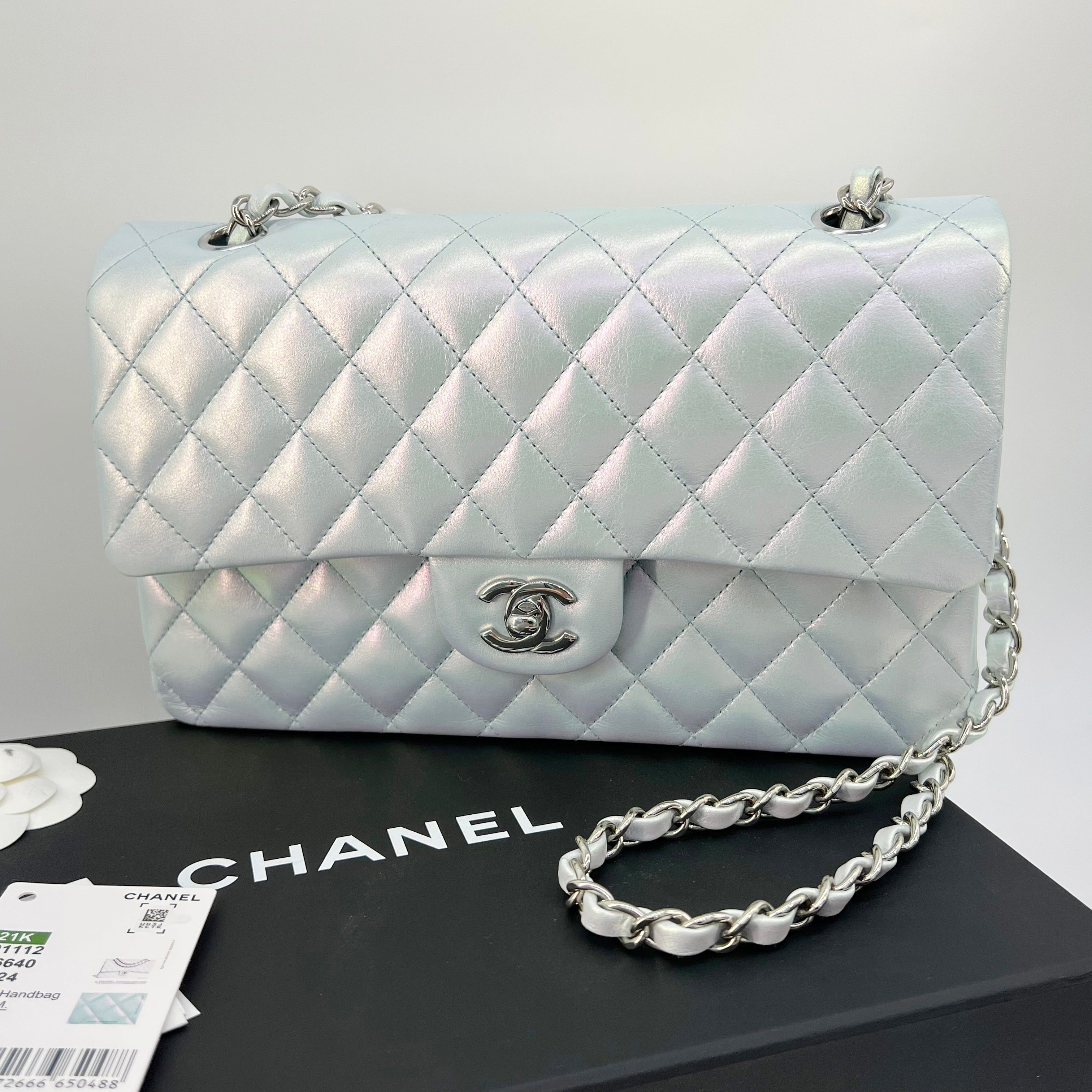 chanel handbags silver leather