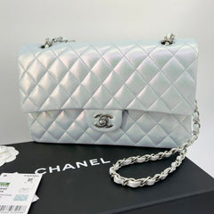 Chanel Blue Lambskin Leather Medium Classic Double Flap Bag Chanel