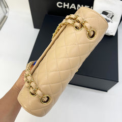 Guarantee authentic Chanel Classic Medium Quilted Caviar Double Flap Gold Hardware Chain Shoulder Bag/Beige