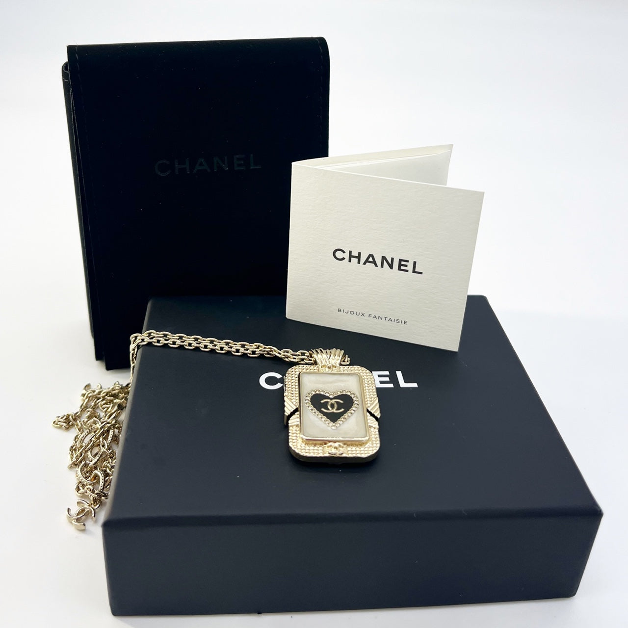 Guarantee Authentic Chanel Crystal No.5 Perfume Bottle Rectangle Pendant Reversible Gold tone necklace