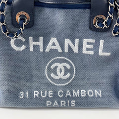 Chanel Deauville Medium Bowling Denim Shoulder Bag Blue