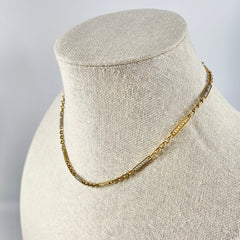 14K Yellow Gold/White Gold Dangle Roro Chain Solid Necklace 18"[14K Solid Gold]