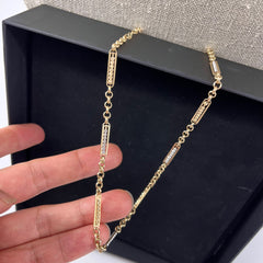 14K Yellow Gold/White Gold Dangle Roro Chain Solid Necklace 18"[14K Solid Gold]