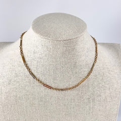 14K Yellow Gold/White Gold Dangle Roro Chain Solid Necklace 18"[14K Solid Gold]