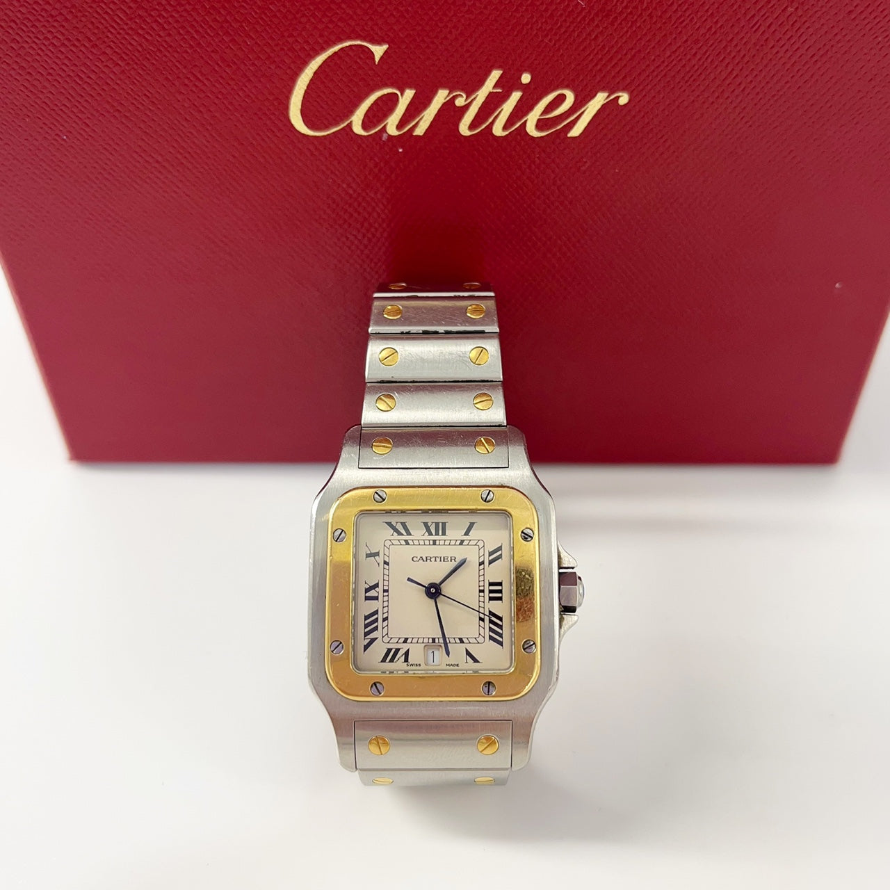 Guarantee Authentic Cartier Santos de Cartier Galbee REF#187901 18K Yellow Gold/Steel 24mm Quartz Watch