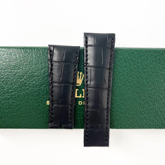 Guarantee Authentic Rolex DateJust 36mm Alligator Genuine Leather Strap Mat Black 21mmx17mm Watch Band