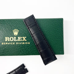 Guarantee Authentic Rolex DateJust 36mm Alligator Genuine Leather Strap Mat Black 21mmx17mm Watch Band