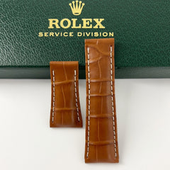 Guarantee Authentic Rolex Alligator Genuine Leather Strap Brown 20mmx16mm Watch Band