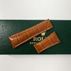 Guarantee Authentic Rolex Alligator Genuine Leather Strap Brown 20mmx16mm Watch Band