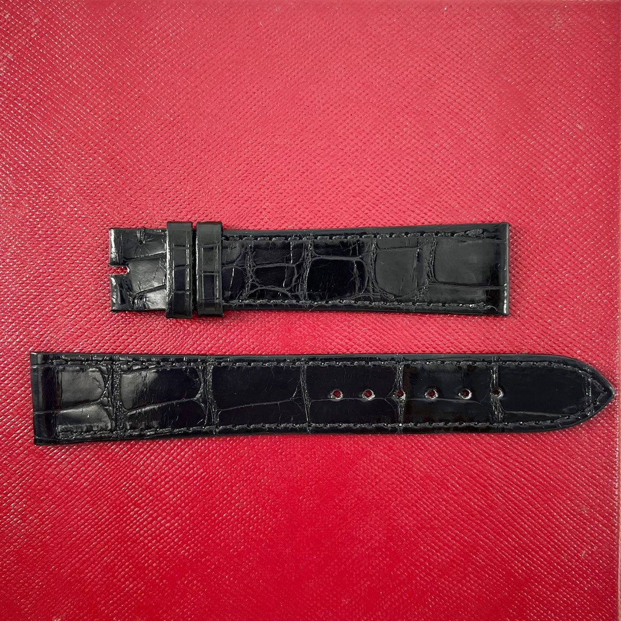 Guarantee Authentic Piaget Bright Alligator Piaget Flat Sewn Leather Strap Black 18mmx16mm Mans Regular Watch Band