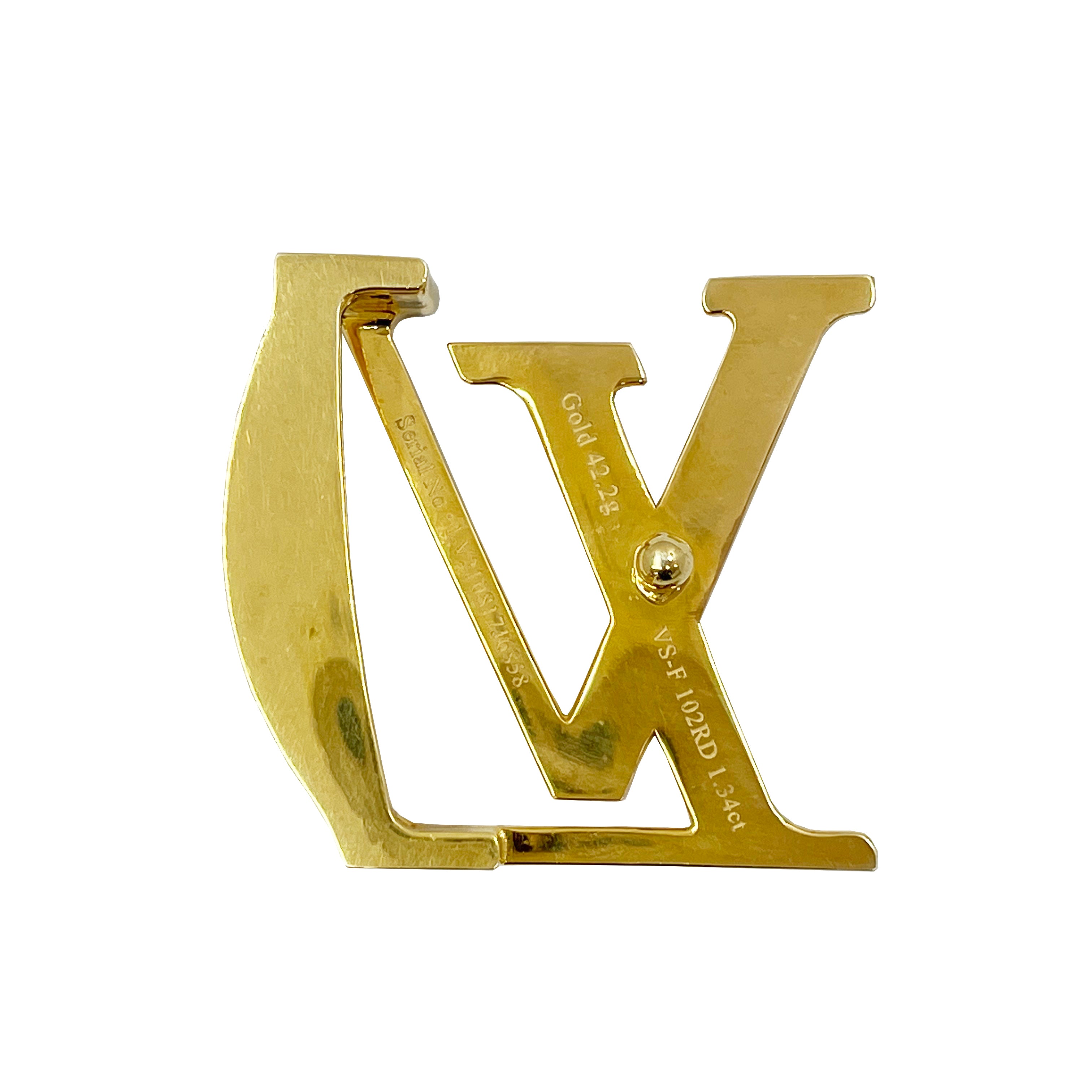 Louis Vuitton Gold Logo Belt Buckle with Diamond Pavé Detail