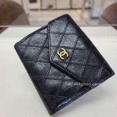 CHANEL 바이콜로 퀼팅 마텔라세 CC 로고 블랙 양가죽 반지갑