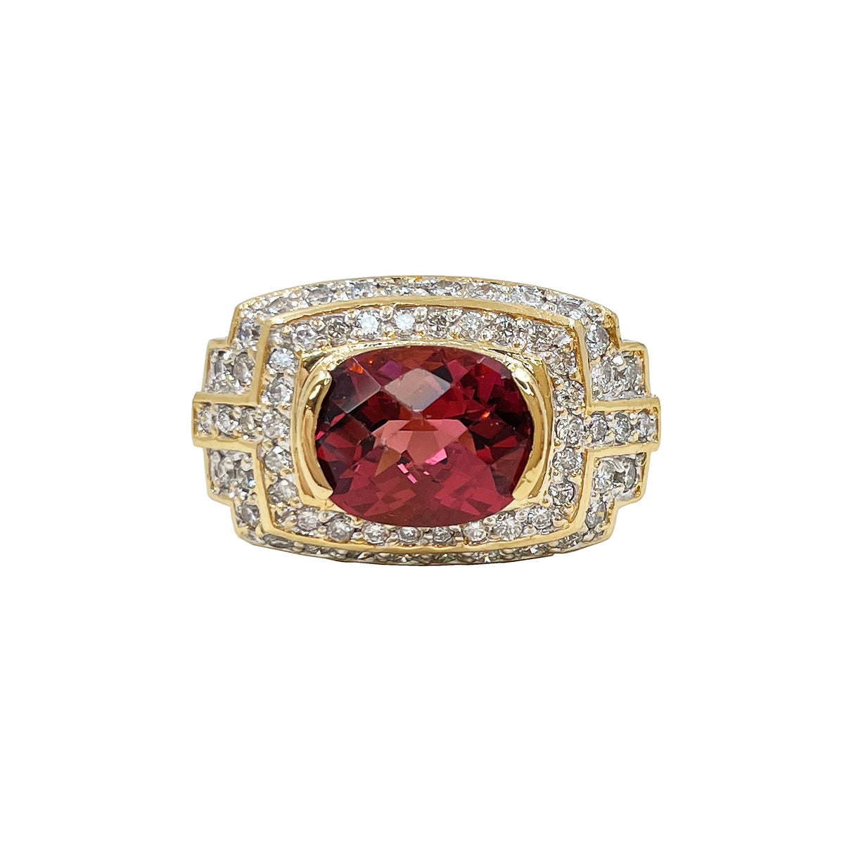 14k Gold big Andalusite stone with diamonds set Ring