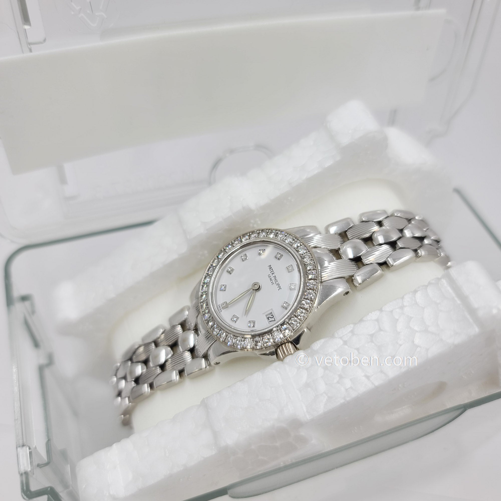 파텍필립 넵튠 화이트 골드 다이아몬드 여성용 시계 4881