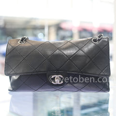 CHANEL Black Quilted Lambskin Leather Orient Express Flap Bag