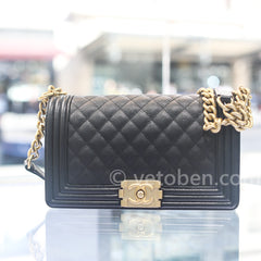 CHANEL 양가죽 퀼팅 미디엄 보이 플랩 블랙