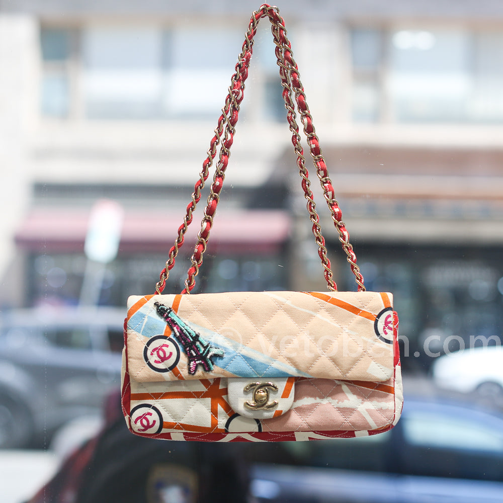 CHANEL Eiffel Tower Printed Quilted Canvas Small Flap Bag
