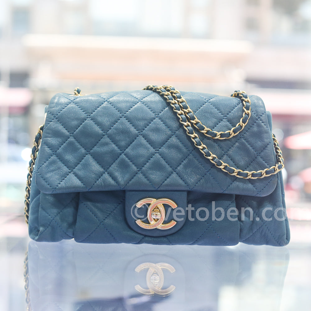 CHANEL QUILTED IRIDESCENT CALFSKIN LEATHER JUMBO CHESTERFIELD FLAP