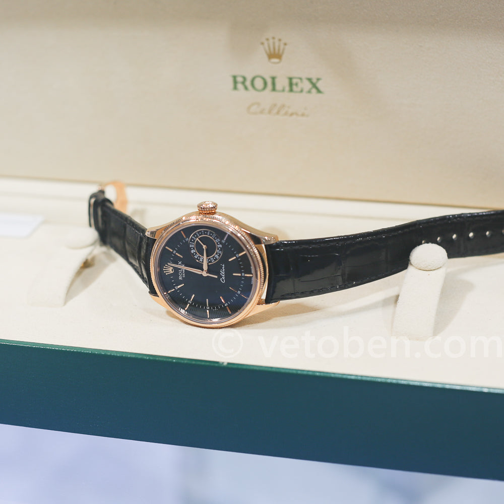 Rolex Cellini Everose Gold with Black Dial & Black Crocodile Leather Band